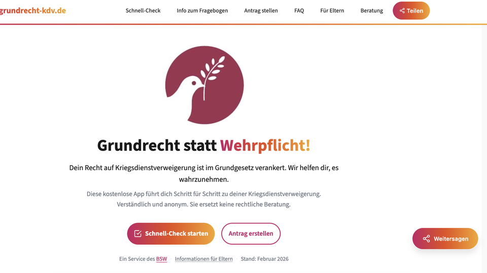 BSW-Website für Kriegsdienstverweigerer