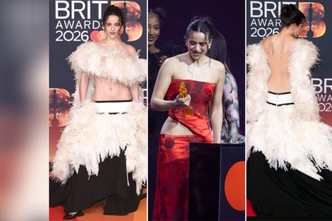 Rosalía auf dem roten Teppich und bei der Preisverleihung der Brit Awards.