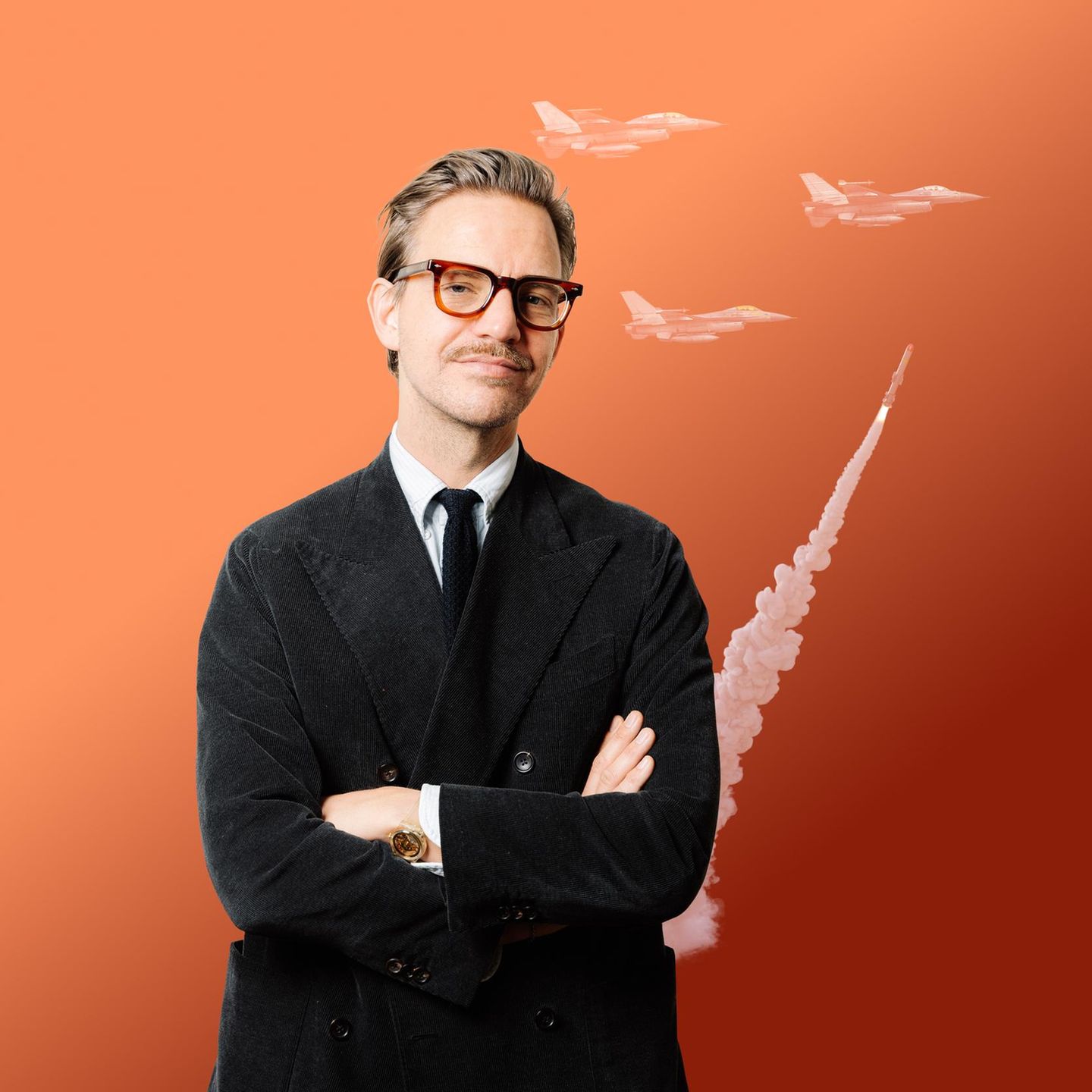 Krieg: Tigges mit Raketen und Kampfjets im Hintergrund