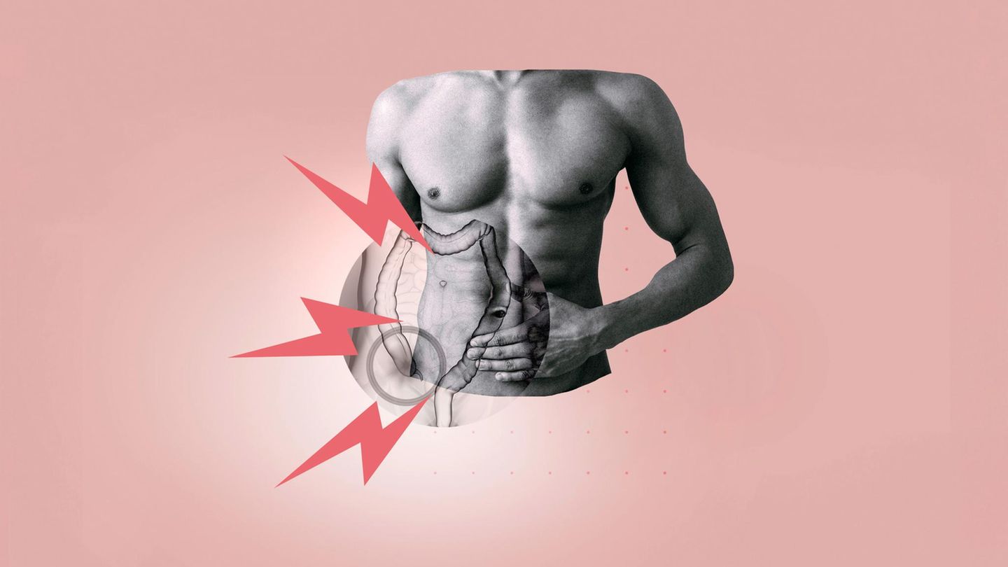 Illustration zu Bauchweh, Fieber und Durchfall: ein Bauch mit einem Blitz