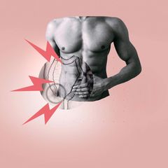 Illustration zu Bauchweh, Fieber und Durchfall: ein Bauch mit einem Blitz