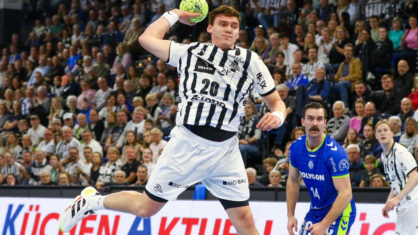 Lukas Laube und der THW Kiel spielten gegen Bidasoa Irun. (Archivbild) Foto: Michael Hundt/dpa