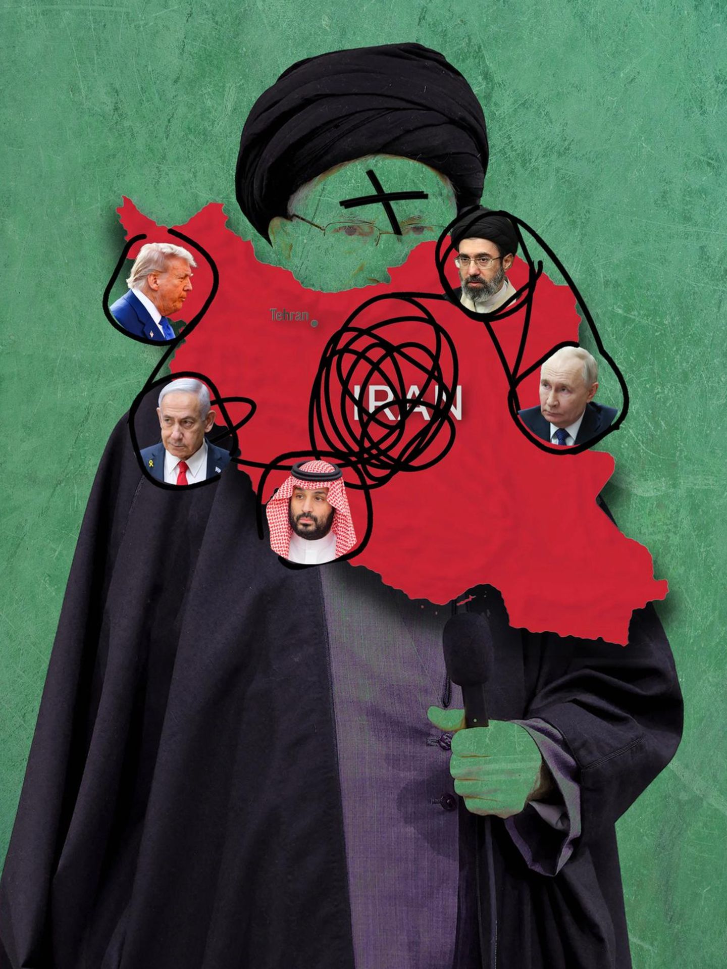 Die politische Lage rund um den Iran in einer Illustration