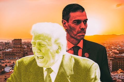 Montage: Trump und Sanchez vor Spanien