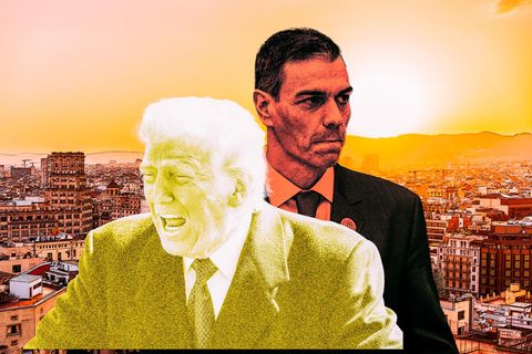 Montage: Trump und Sanchez vor Spanien