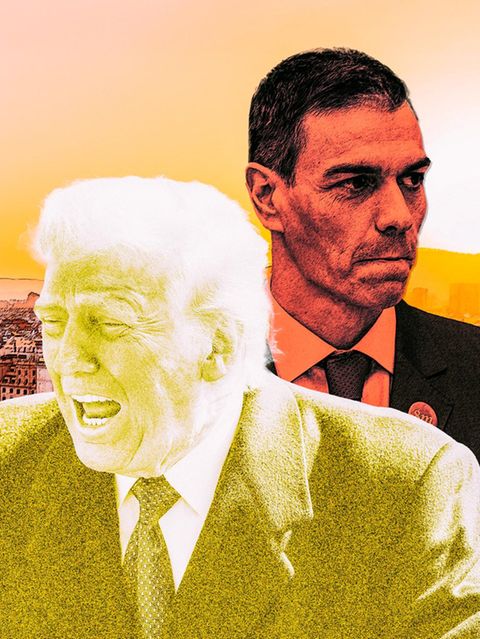 Montage: Trump und Sanchez vor Spanien