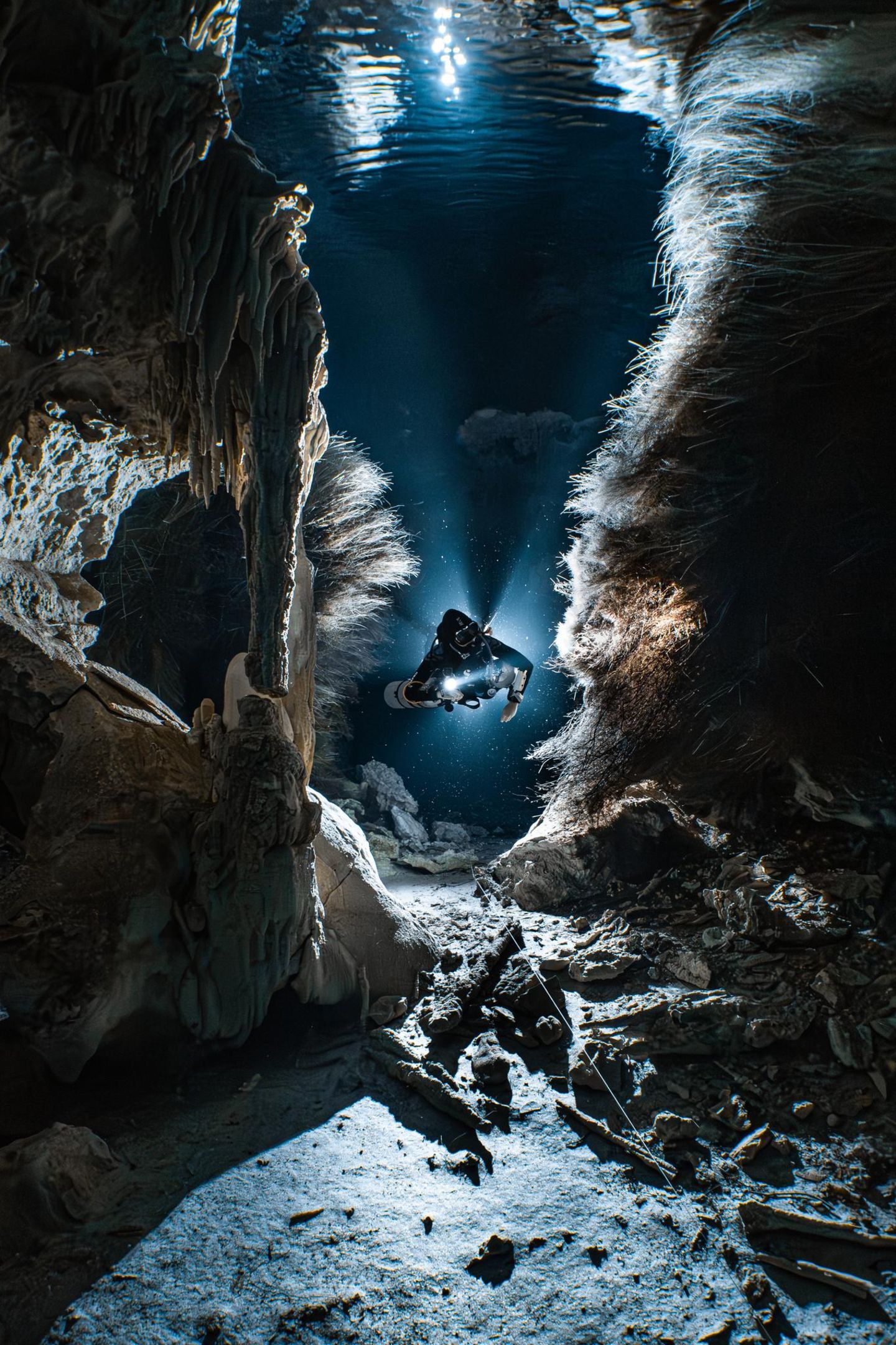 Mexikos Cenoten sind verwunschene Orte. Die vom Grundwasser gefluteten Höhen erstrecken sich weit in den Kalkstein der Halbinsel Yucatán. Dort unten schlummern Artefakte vergangener Zeiten und Kulturen: Schmuck, Keramik, menschliche Überreste. Doch die Grenzen der Unterwelt sind durchlässig. In der Cenote Dos Pisos entdeckte Taucher Manuel Wüthrich eine Kammer, durch deren Decke die Wurzeln der darüber wachsenden Bäume drängten. „Sie reichten wie Adern tief ins Wasser hinein und verbanden die unterirdische Welt mit dem Leben darüber.“ Mit seiner Kompaktkamera fotografierte er den magischen Moment. 