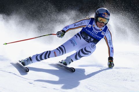 Emma Aicher raste auch in Val di Fassa auf das Podest. Foto: Luciano Bisi/AP/dpa
