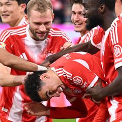 Jamal Musiala jubelt über sein erstes Bundesliga-Tor seit fast einem Jahr. Foto: Harry Langer/dpa