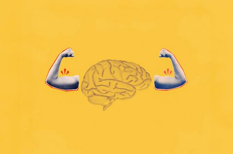 Illustration - Ein Gehirn zeigt Bizeps