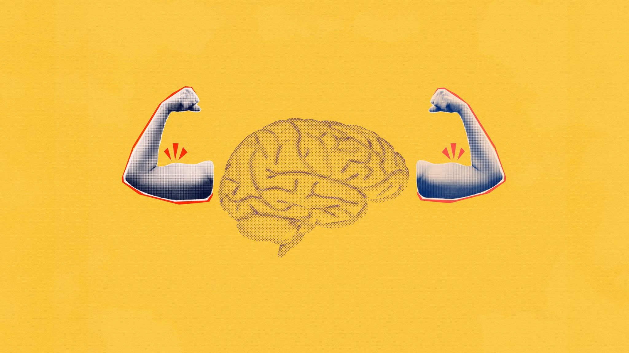 Illustration - Ein Gehirn zeigt Bizeps