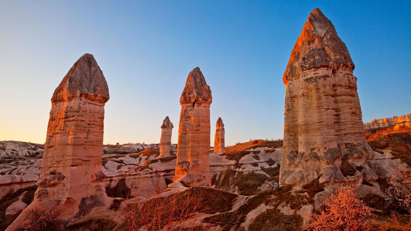 Steine in Penisform in einer Steinwüste