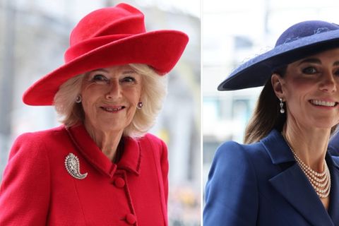 Königin Camilla und Prinzessin Kate strahlten beim Commonwealth Day - und wählten ganz besondere Schmuckstücke.