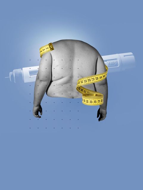 Illustration zu extremer Adipositas: Körper, Maßband und Spritze