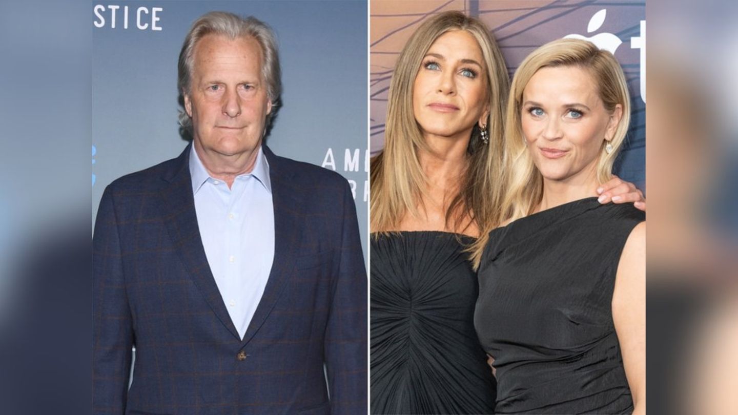 Jeff Daniels steht für "The Morning Show" bald mit Reese Witherspoon (r.) und Jennifer Aniston vor der Kamera.