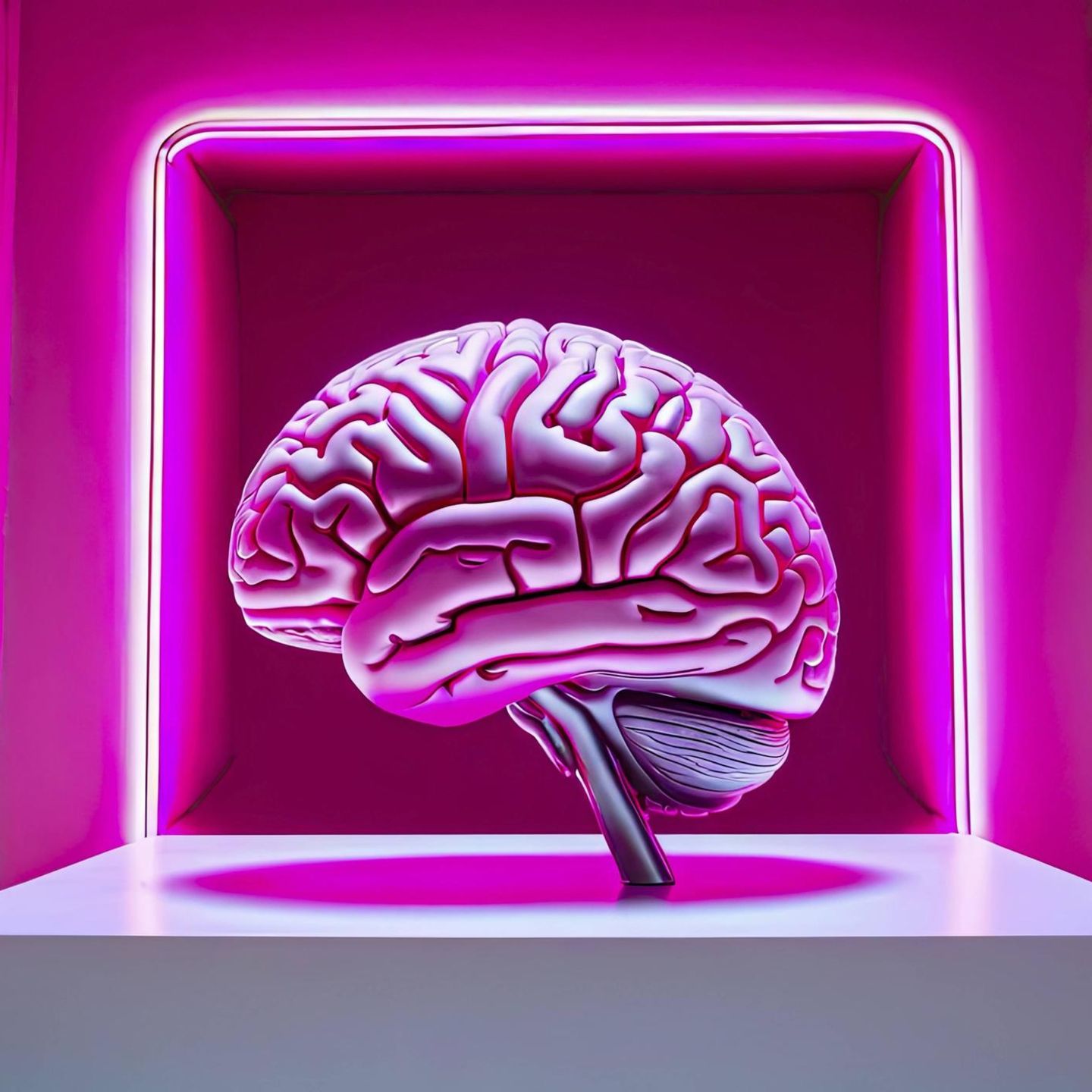 Ein pinkes Gehirn in pinkem Licht