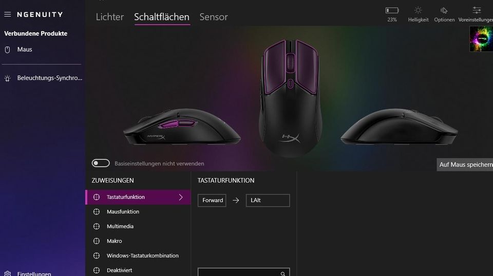 Natürlich stellen Gamer die Maus nach ihren Wünschen in der NGENUITY-App ein