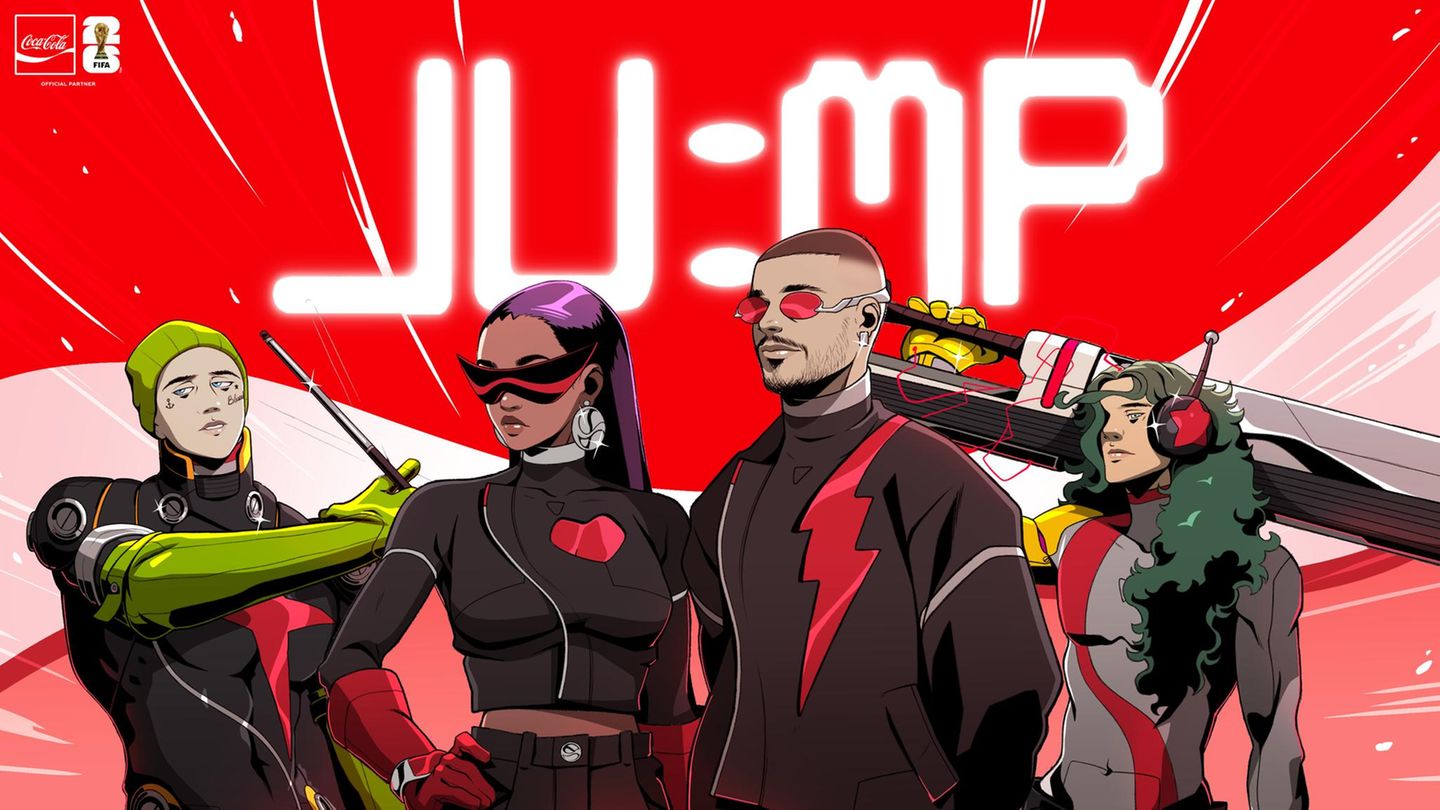 Das Titelbild des Songs “Jump“ zeigt die Künstler J Balvin und Amber Mark als animierte Versionen