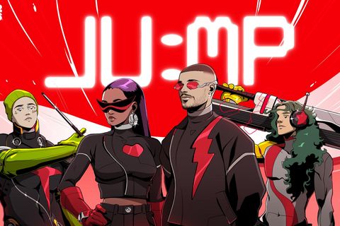 Das Titelbild des Songs “Jump“ zeigt die Künstler J Balvin und Amber Mark als animierte Versionen