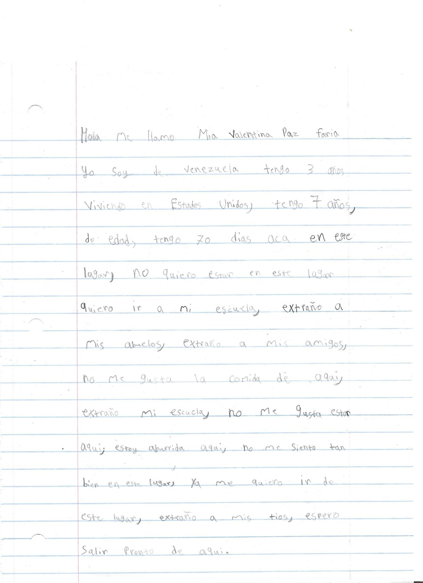 Brief auf Spanisch von Mia Valentina