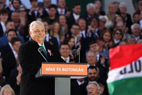 Ungarns Premier Viktor Orbán auf einer Kundgebung