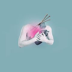 Illustration Brust, Herz und Akupunkturnadeln