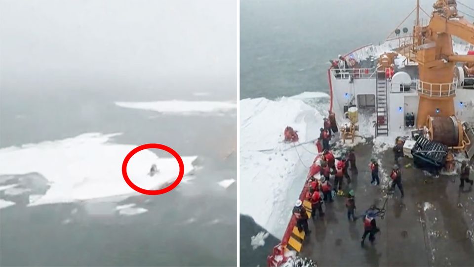 Die US-Küstenwache rettet einen Mann von einer Eisscholle.