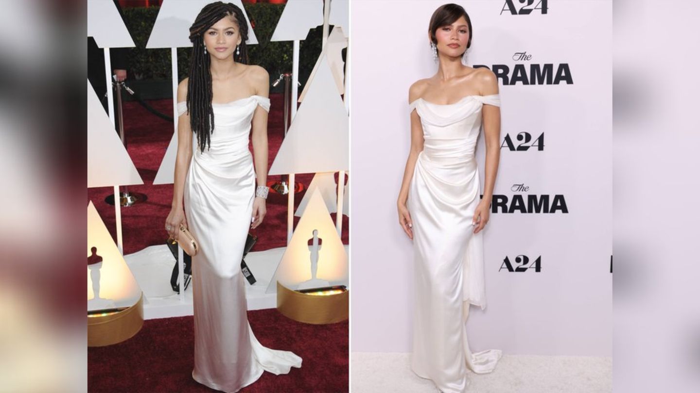 Zendaya erschien im selben Kleid bei den Oscars 2015 (l.) und zur "The Drama"-Filmpremiere 2026.
