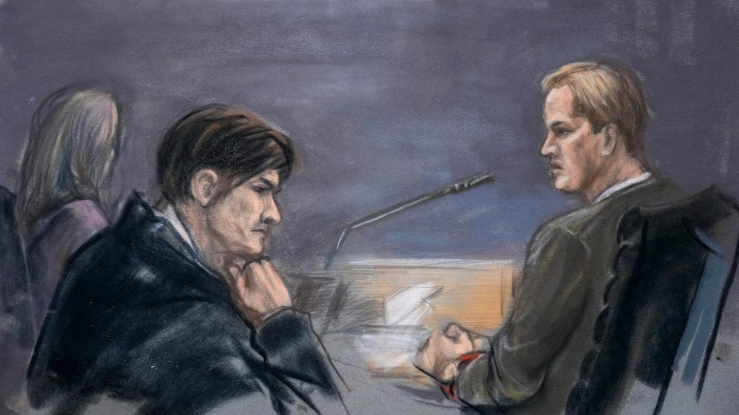Eine Gerichtszeichnung zeigt Marius Borg Høiby, ein mutmaßliches Opfer und deren Anwältin