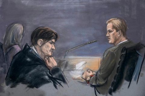 Eine Gerichtszeichnung zeigt Marius Borg Høiby, ein mutmaßliches Opfer und deren Anwältin