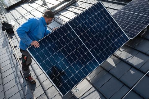 Die Grünen in Sachsen-Anhalt fordern eine Solarpflicht bei Neubauten. (Symbolbild) Foto: Marijan Murat/dpa