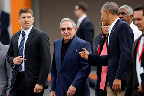 Raul Castro mit seinem Enkelsohn Raul Guillermo Rodriguez Castro und Barack Obama