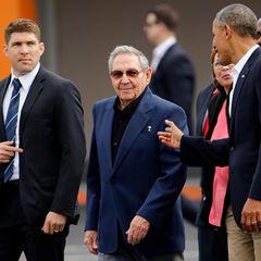Raul Castro mit seinem Enkelsohn Raul Guillermo Rodriguez Castro und Barack Obama