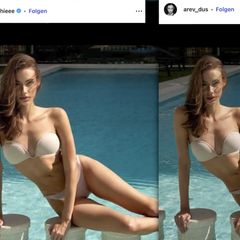 Ein Vergleich des Original- und des KI-Fotos von Markus Söders Tochter und des spanischen Models