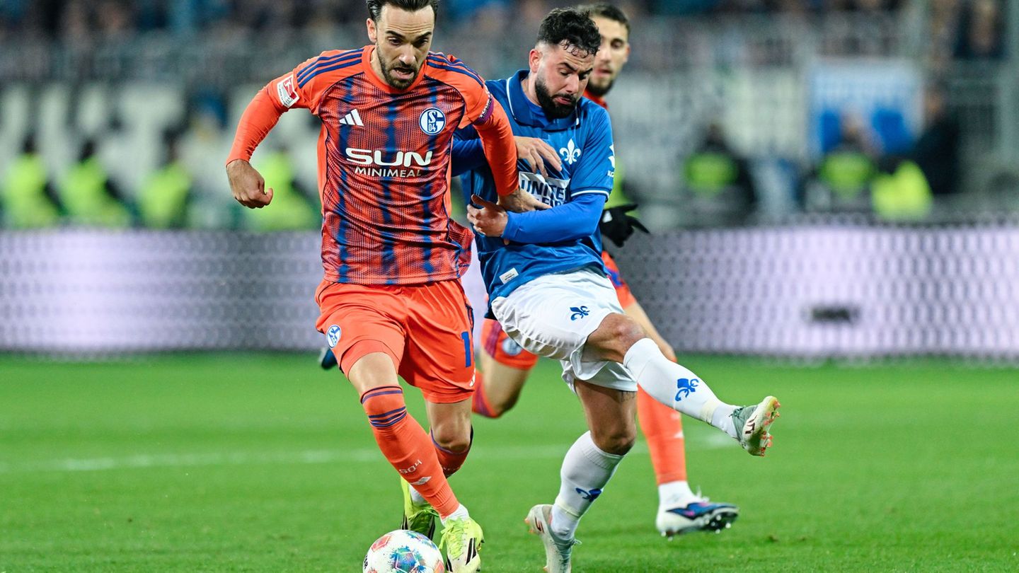 Der SV Darmstadt 98 um Marco Richter (r) und der FC Schalke 04 um Kenan Karaman schenkten sich nichts. Foto: Uwe Anspach/dpa