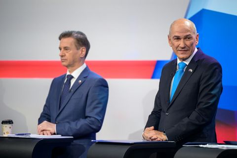 Robert Golob (l.) und Janez Jansa bei einem TV-Duell