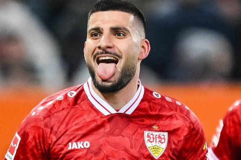 Ätsch: Deniz Undav jubelt nach seinem zweiten Tor zum 4:1. Foto: Harry Langer/dpa