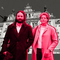 Montage zeigt Christina Block und ihren Anwalt vor dem Hamburger Landgericht