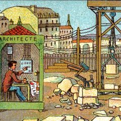 Der französische Künstler Jean-Marc Côté entwarf zwischen 1899 und 1910 Visionen der Zukunft. Darunter auch eine automatisierte Baustelle ohne Arbeiter: angesichts träger Digitalisierung der Branche bis heute eher unrealistisch
