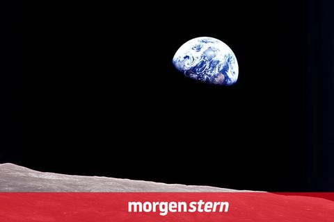 Earthrise, Erdaufgang, das berühmte Foto schoss Mondfahrer William Anders Dezember 1968 aus dem Fenster der Apollo-8-Raumkapsel