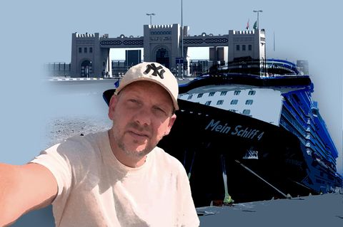 Montage: „Mein Schiff“-Passagier Philipp W. am Grenzübergang von den Vereinigten Arabischen Emiraten zum Oman