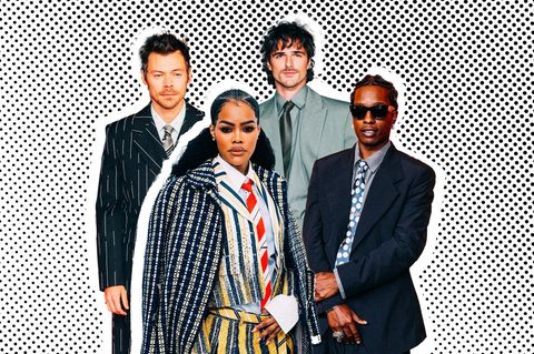 Krawatte: Montage zeigt drei Männer und eine Frau modisch gekleidet mit Krawatten