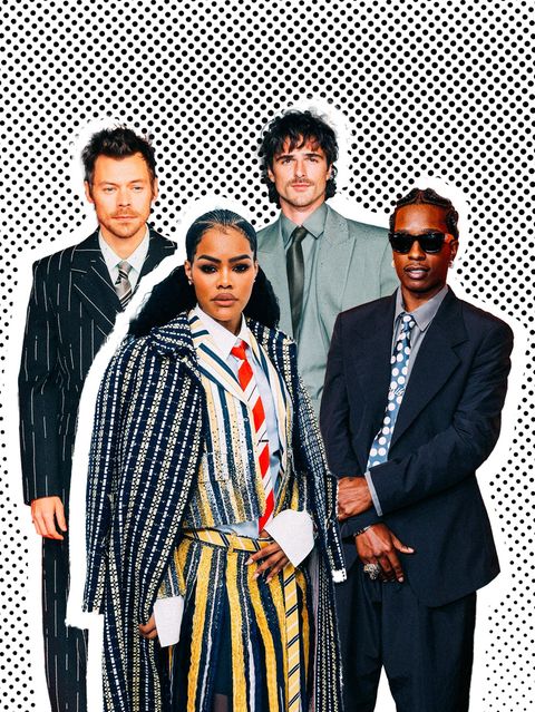 Krawatte: Montage zeigt drei Männer und eine Frau modisch gekleidet mit Krawatten