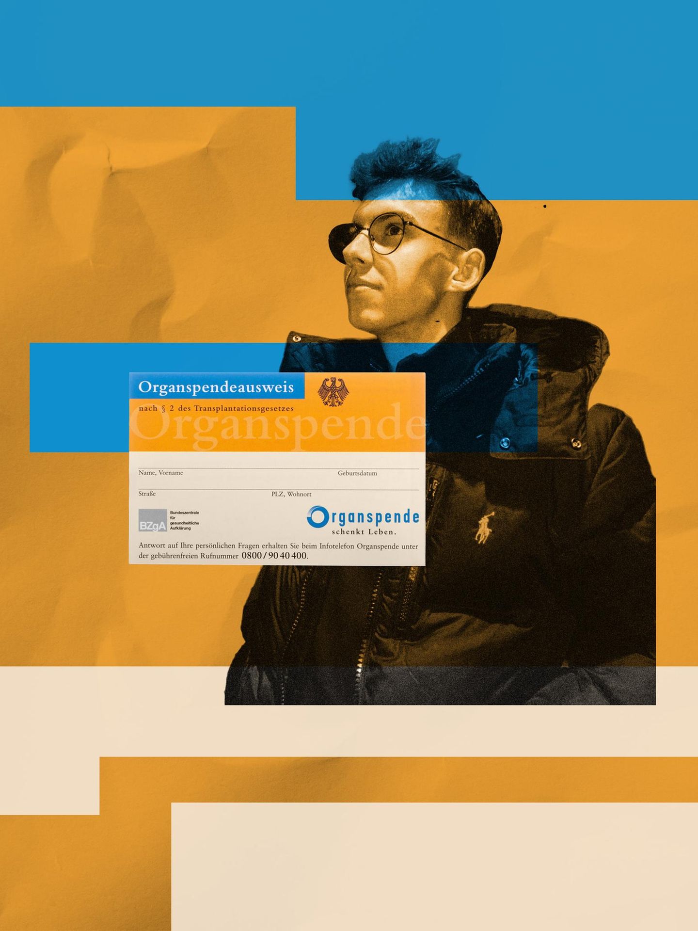 Collage: Tim Lanfermann füllte mit 16 bereits den Organspendeausweis aus