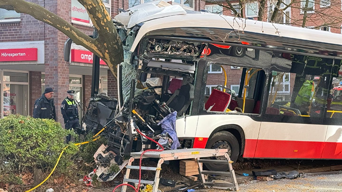 Ein Bus ist in Hamburg gegen einen Baum gefahren und verunglückt