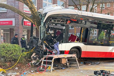 Ein Bus ist in Hamburg gegen einen Baum gefahren und verunglückt