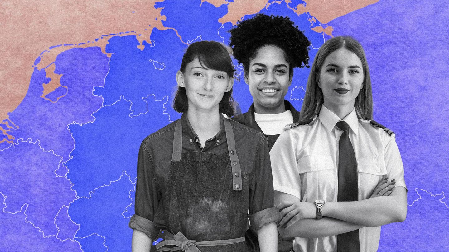 Drei Frauen in Berufskleidung