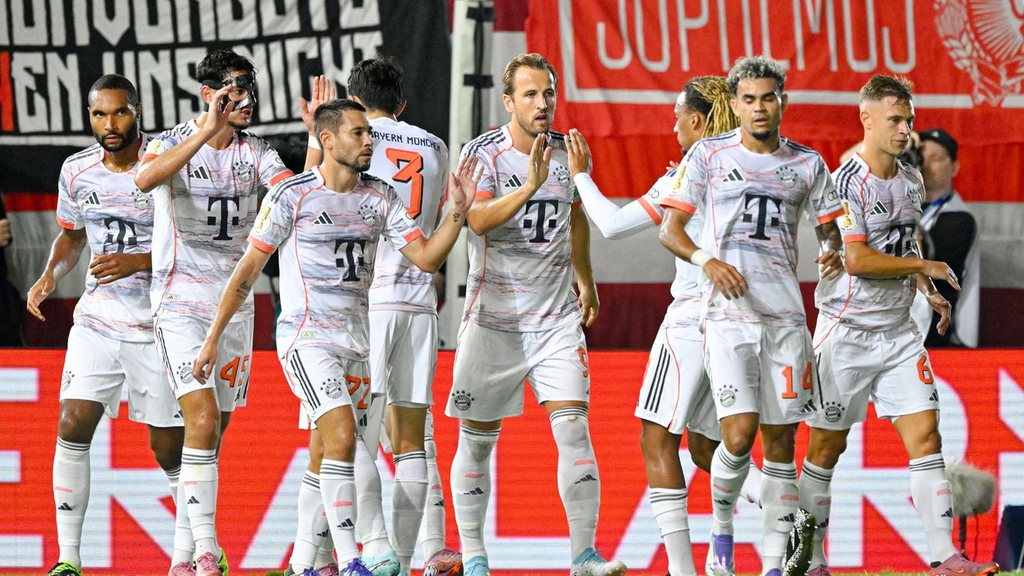 Harry Kane (M) und seine Münchner testen im Sommer beim SV Wehen Wiesbaden. (Archivbild) Foto: Uwe Anspach/dpa