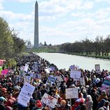 Mehrere tausend Demonstranten ziehen am Lincoln Memorial in der Hauptstadt vorbei.