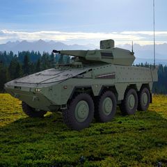 Drohnenabwehr-Projekt Skyranger: Ein Panzer auf einer Wiese, Berge im Hintergrund